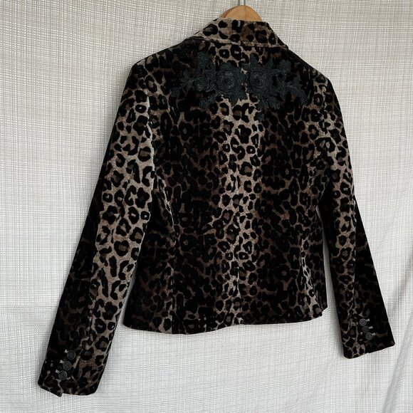 VINTAGE Ann Taylor Animal Print Leopard Print Velvet Blazer with Embroidered A… - Picture 9 of 12